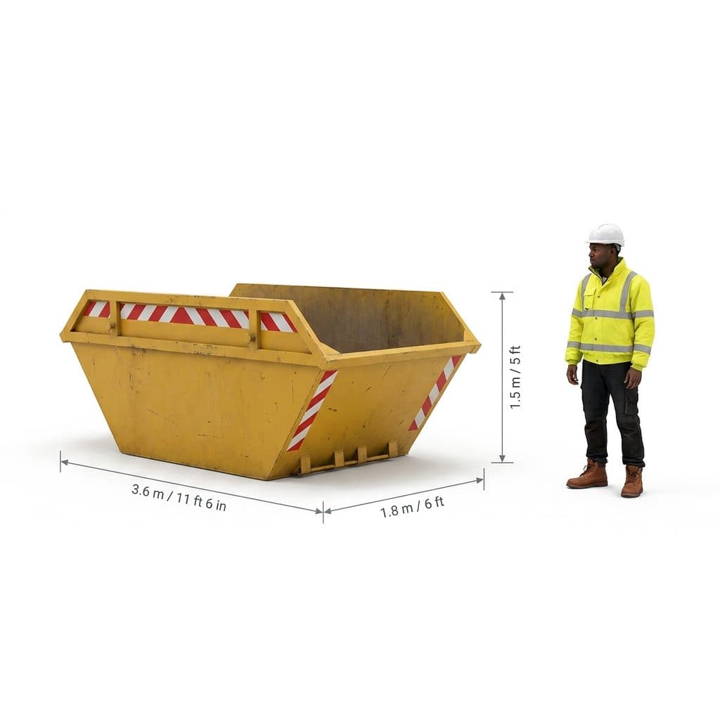 10 Yard Skip (10 yd³) shown next to a person for scale