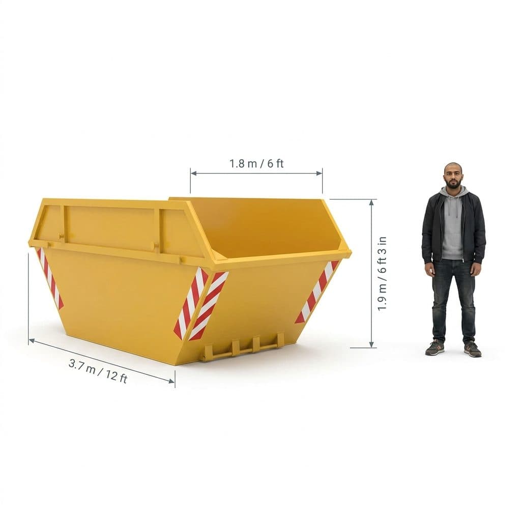 14 Yard Maxi Skip (14 yd³) shown next to a person for scale