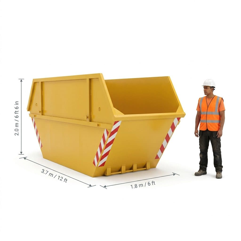 16 Yard Maxi Skip (16 yd³) shown next to a person for scale