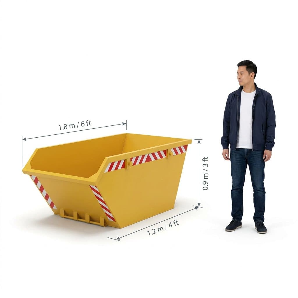4 Yard Mini Skip (4 yd³) shown next to a person for scale